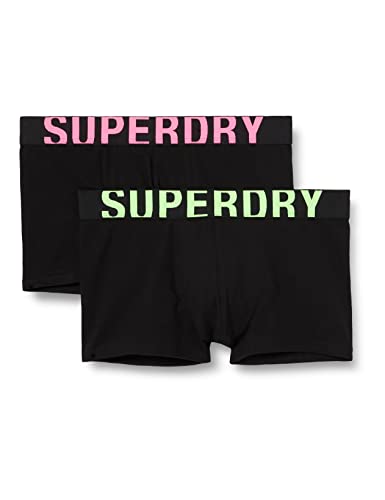 Superdry Mens DUAL Logo Double Pack Trunks, Black/Black Fluro, X-Large von Superdry