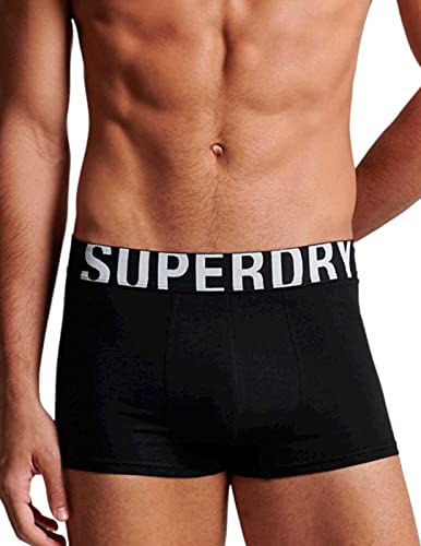 Superdry Mens DUAL Logo Double Pack Trunks, Black/Optic, Medium von Superdry