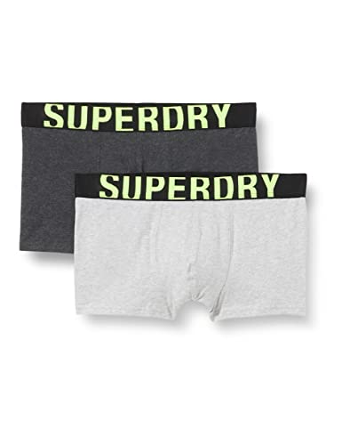 Superdry Mens DUAL Logo Double Pack Trunks, Charcoal/Grey Fluro, Medium von Superdry