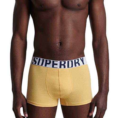 Superdry Mens DUAL Logo Double Pack Trunks, Mazarine/Nautical Yellow, Large von Superdry