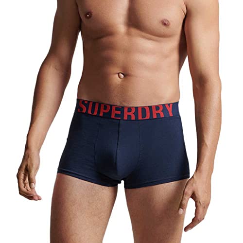 Superdry Mens DUAL Logo Double Pack Trunks, Richest Navy/Risk Red, Small von Superdry