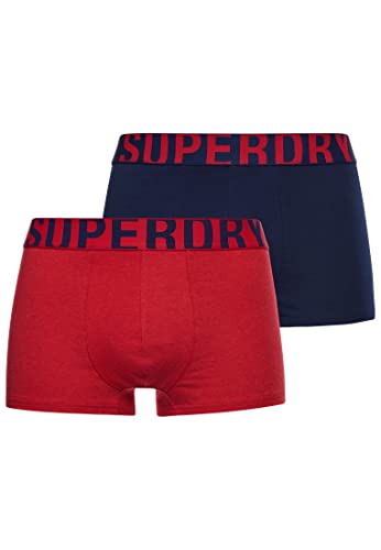 Superdry Mens DUAL Logo Double Pack Trunks, Richest Navy/Risk Red, Small von Superdry