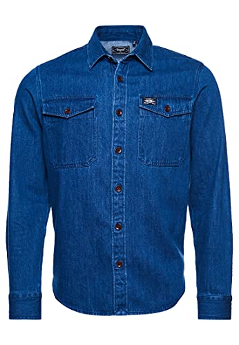 Superdry Mens Denim Work Shirt, Mid Blue Wash, Large von Superdry