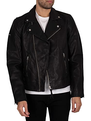 Superdry Mens Leather Moto Biker Herren-Jacken, Schwarz, L von Superdry