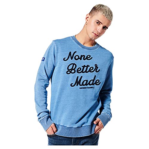 Superdry Mens Vintage Script Style INDG Crew Sweatshirt, Indigo Bleach Wash, XL von Superdry