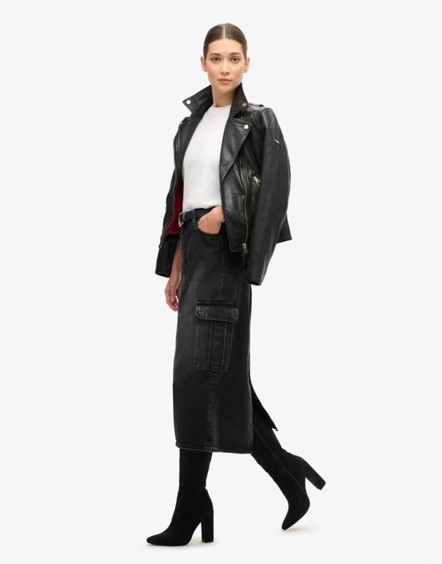 Superdry - Midi-Jeansrock im Cargo-Stil in Schwarz von Superdry