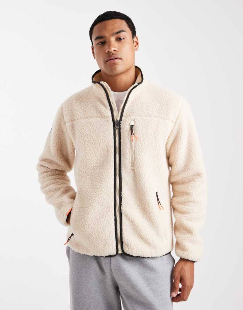 Superdry - Outdoor - Fleece-Jacke in Haferbeige mit durchgehendem Reißverschluss-Weiß von Superdry