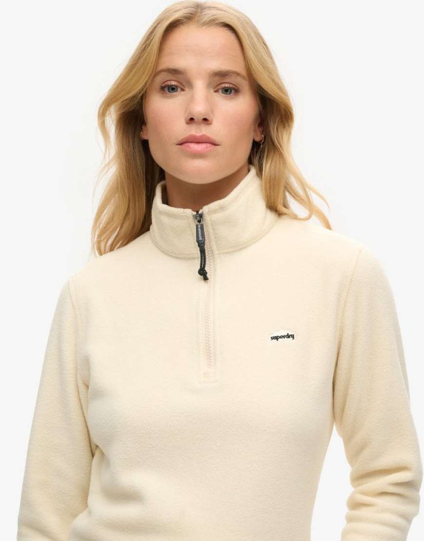 Superdry - Polarfleece-Pullover in Hellbeige mit kurzem Reißverschluss-Weiß von Superdry