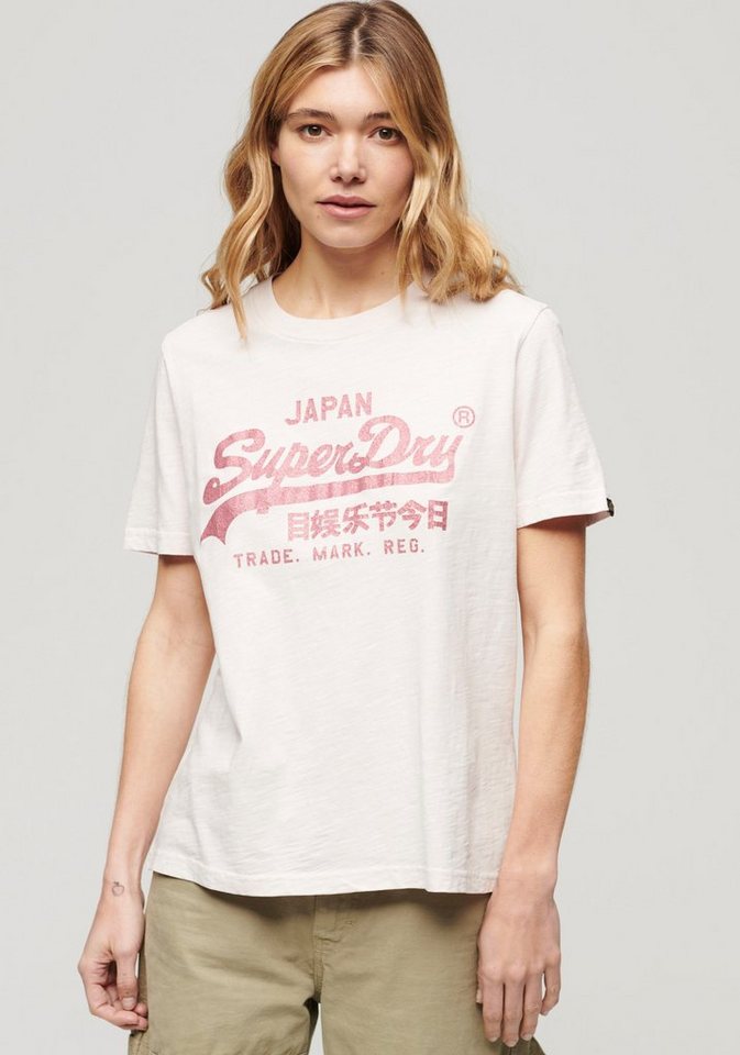 Superdry T-Shirt METALLIC VL RELAXED T SHIRT Print-Shirt mit glitzerndem Logo-Druck von Superdry