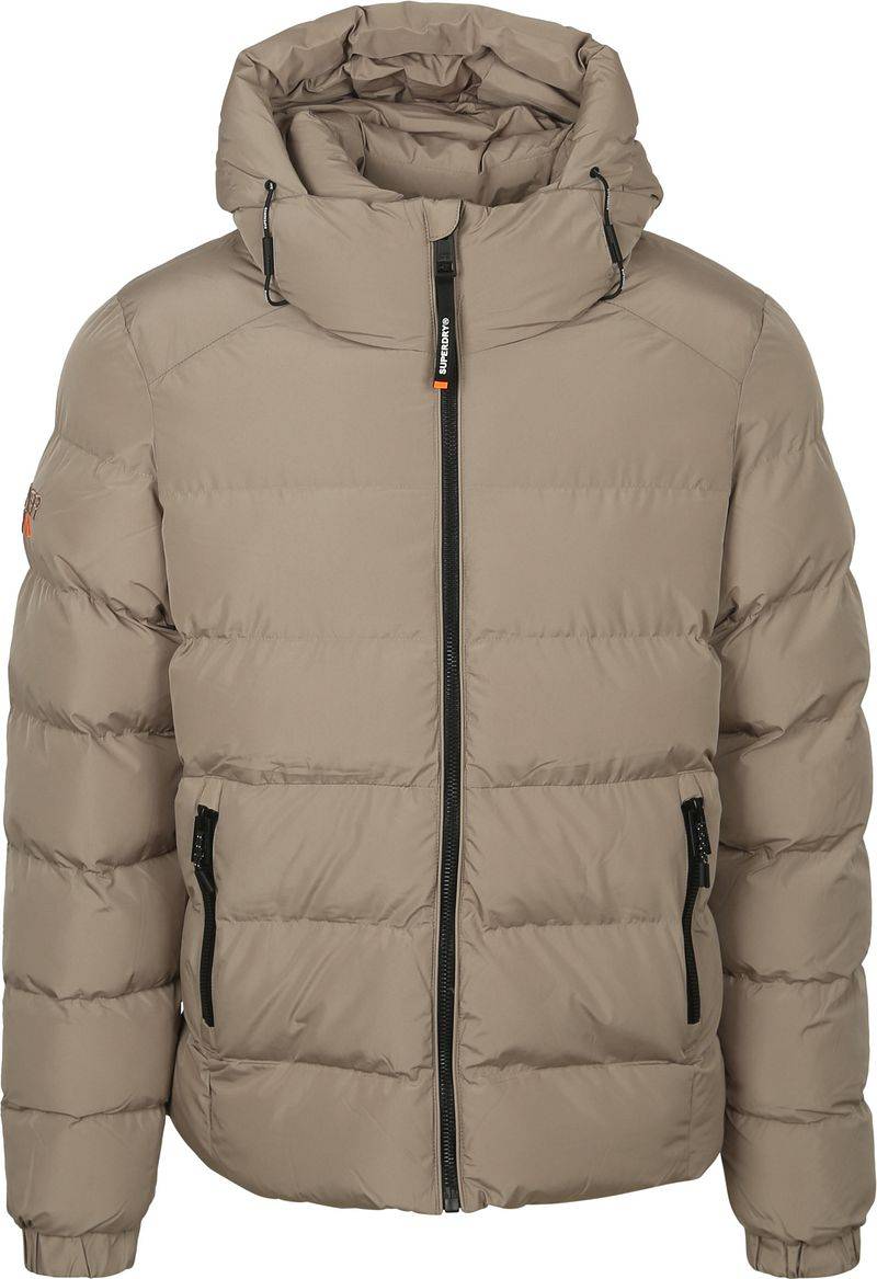 Superdry Pufferjacke Hooded Greige - Größe M von Superdry