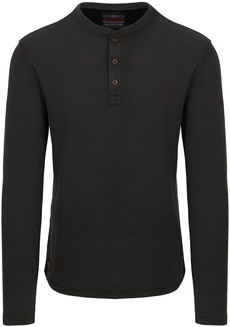 Superdry Pullover Henley Waffle Washed Anthrazit - Größe M von Superdry