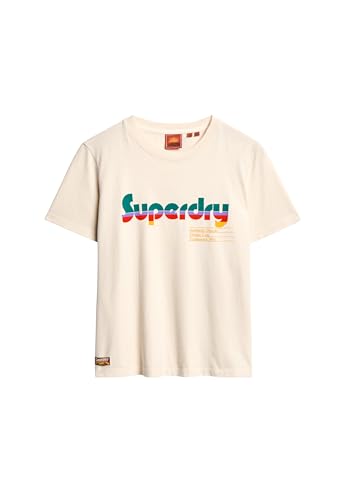 Superdry Retro Flock Relaxed T Shirt C3-Basic Printed T.Shirt (W), Damen-Oberbekleidung, 44 von Superdry