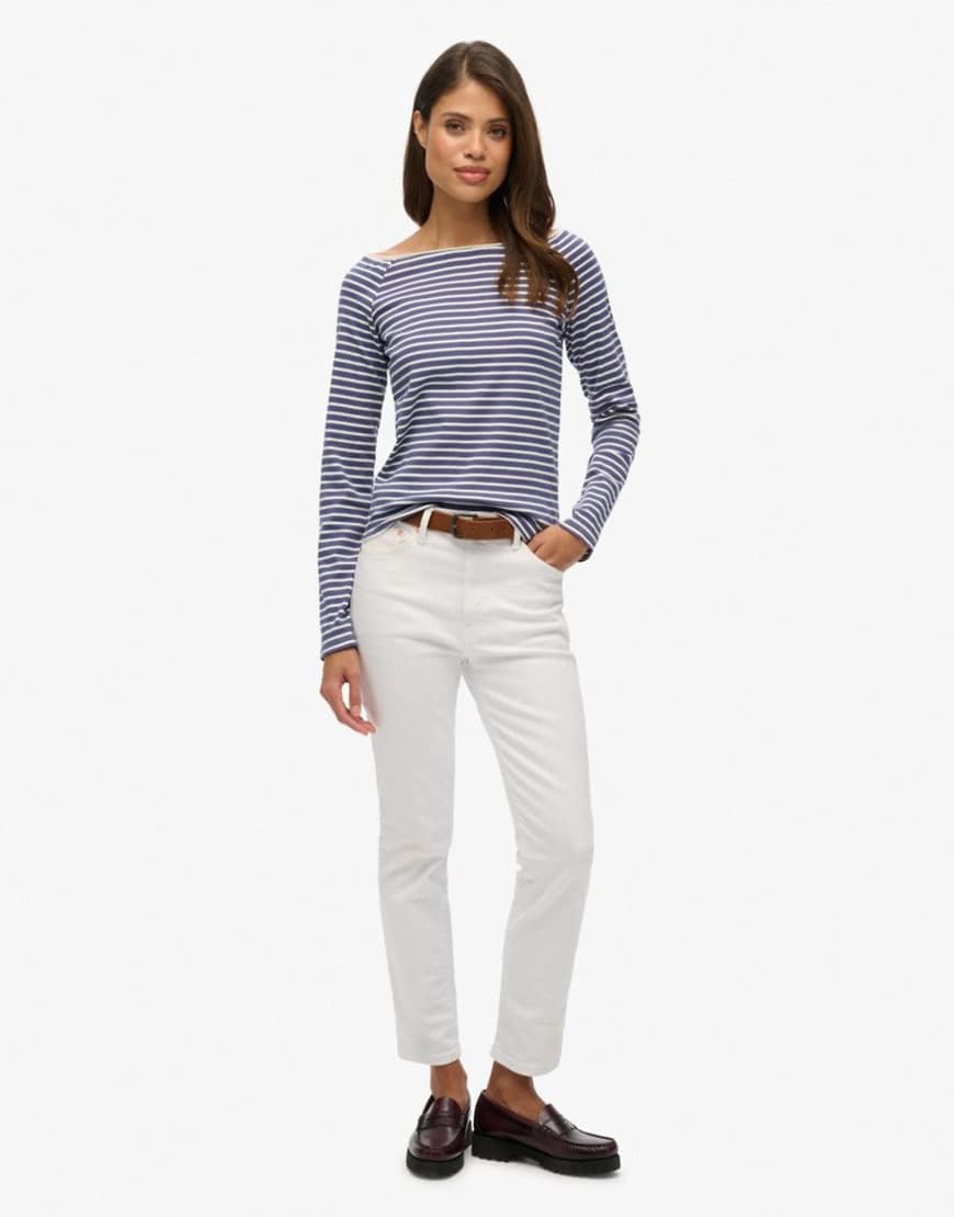 Superdry - Schulterfreies, gestreiftes Oberteil in Seefahrer-Marineblau mit Carmen-Ausschnitt von Superdry