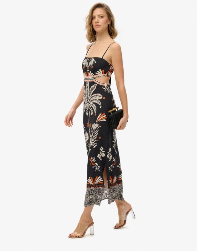 Superdry - Statement - Maxikleid in Schwarz mit Cut-out und Dschungelmuster von Superdry