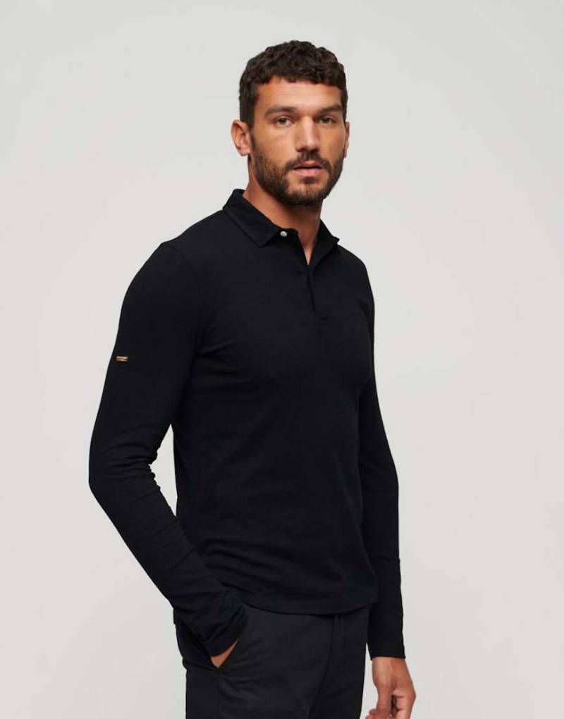 Superdry - Studio - Langärmliges Jersey-Polohemd in Schwarz von Superdry