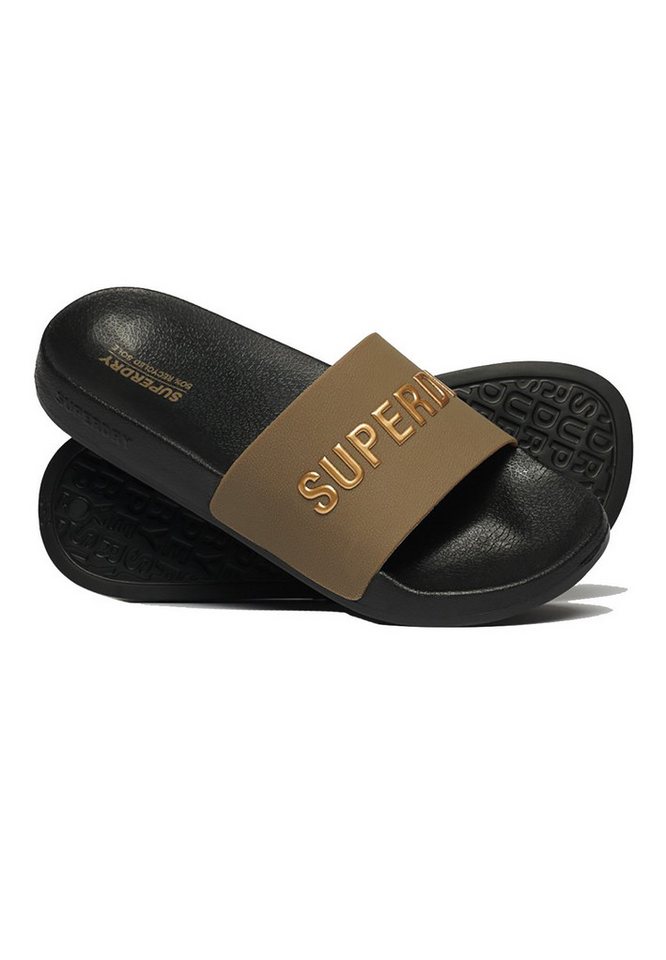 Superdry Superdry Damen Bade-Sandalen LOGO VEGAN POOL SLIDE Black Fossil Badesandale von Superdry