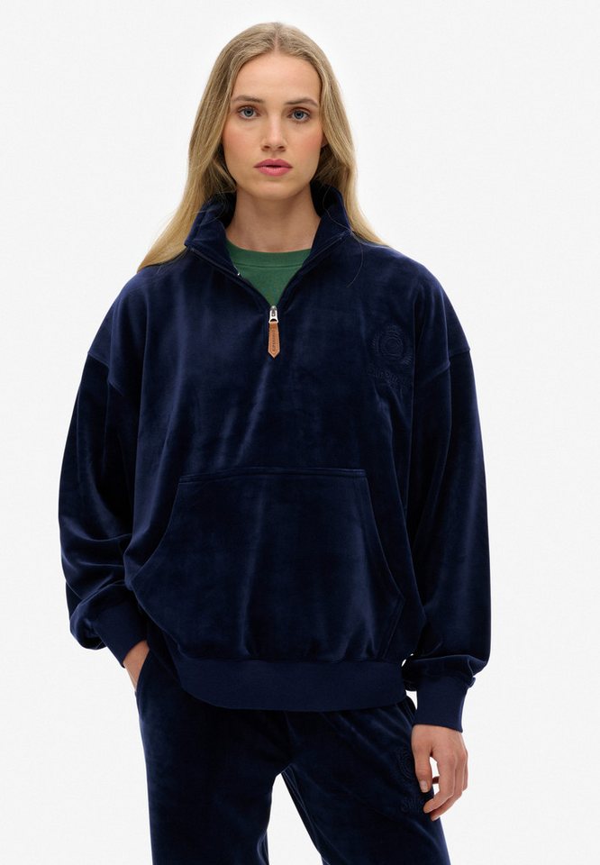 Superdry Sweatshirt COUNTRY CLUB VELOUR 1/4 ZIP Nicki-Qualität, Troyer mit Logo-Brustmotiv von Superdry