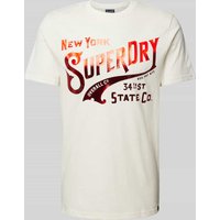 Superdry T-Shirt mit Label-Print Modell 'METALLIC WORKWEAR' in Offwhite Melange, Größe XL von Superdry