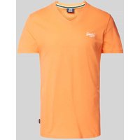 Superdry T-Shirt mit V-Ausschnitt Modell 'VINTAGE LOGO' in Orange Melange, Größe XL von Superdry