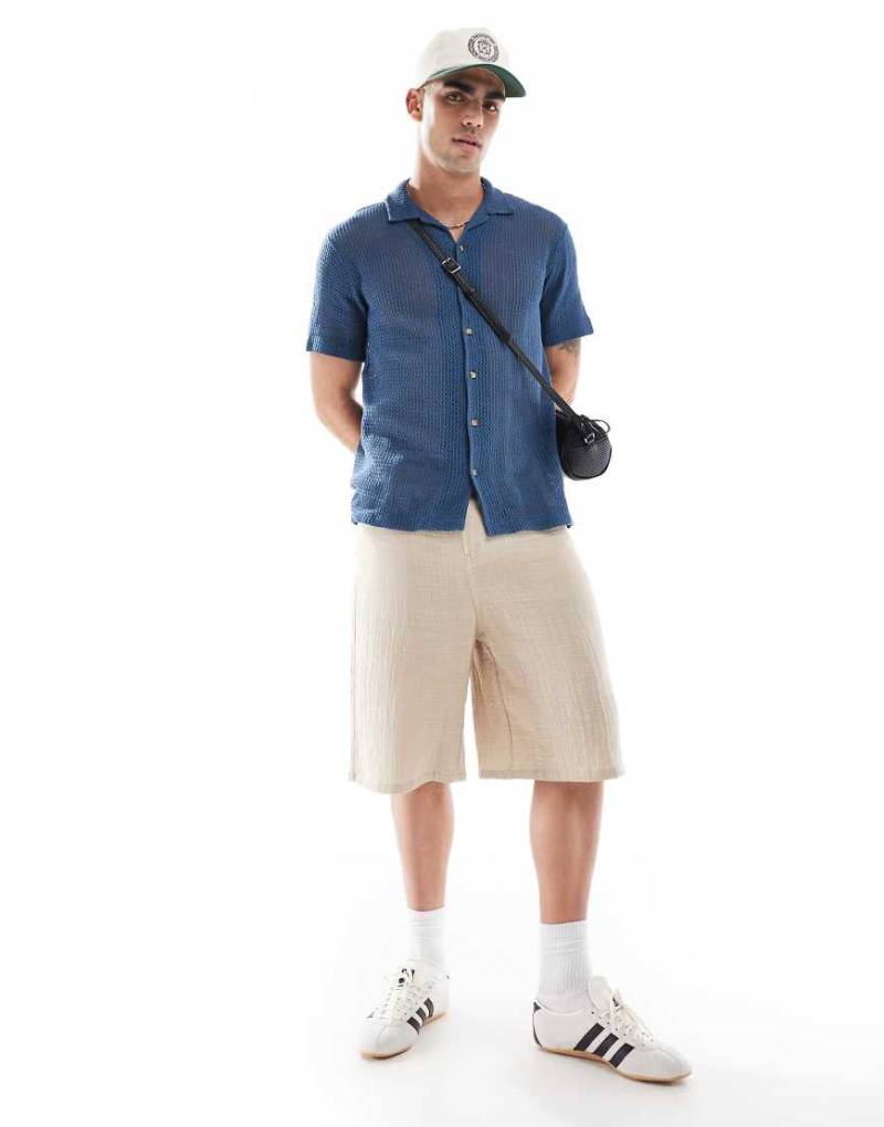 Superdry - Texturiertes Strickhemd in Marineblau von Superdry