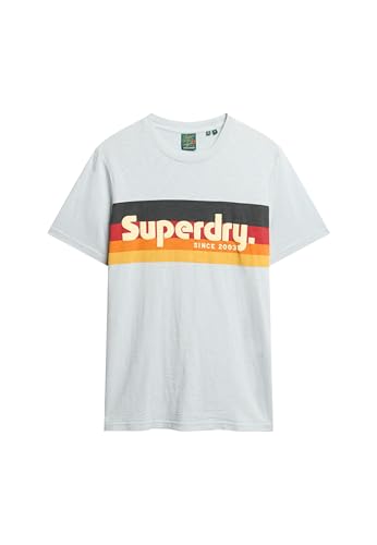 Superdry Unisex Cali Striped Logo T Shirt Hemd, Mehrfarbig (Sea Salt Blue Slub), S von Superdry