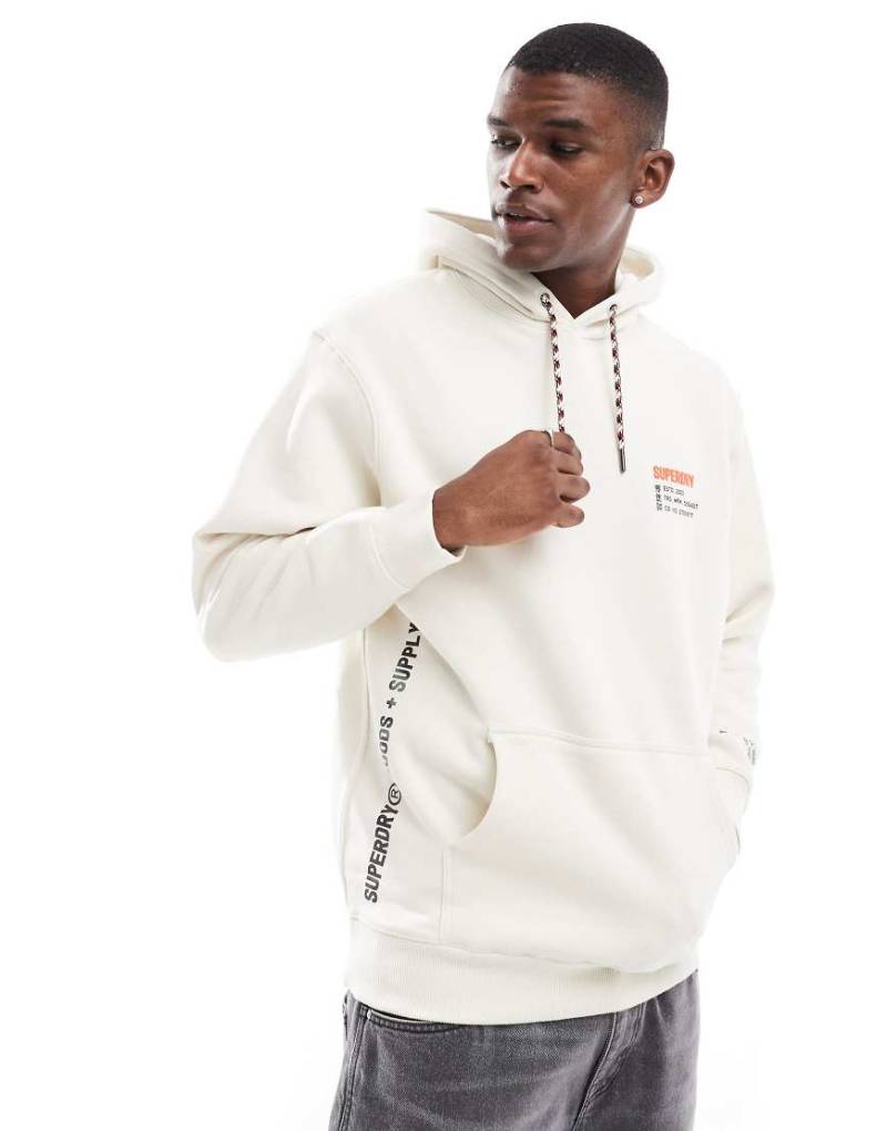 Superdry Utility - Lockerer Kapuzenpullover in nordischem Knochengrau mit Sport-Logo-Weiß von Superdry