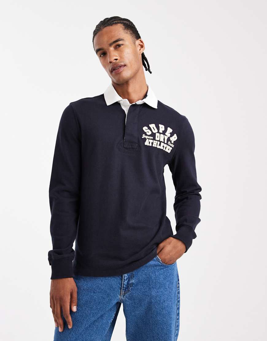 Superdry - Vintage Athletic - Rugby-Shirt in Eclipse-Marineblau von Superdry