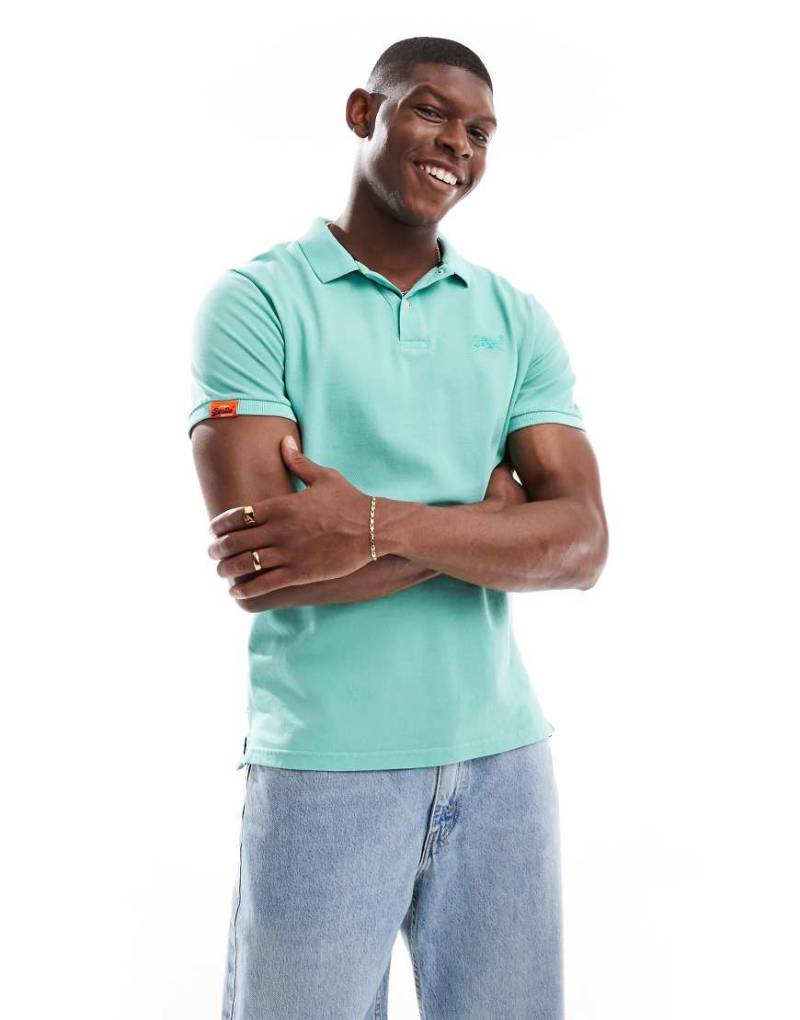 Superdry - Vintage-Polohemd in hellem Minzgrün mit Used-Optik von Superdry