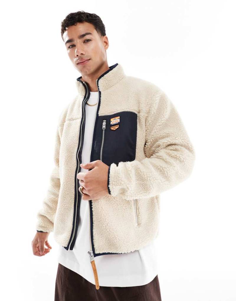 Superdry - Vintage - Retro-Fleecejacke in Hellbeige mit Reißverschluss-Weiß von Superdry