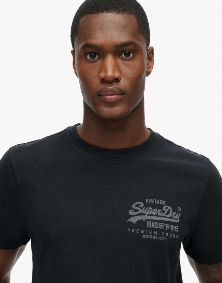 Superdry - Vintage - Retro-T-Shirt in Nero-Schwarz meliert mit Brust-Logo von Superdry