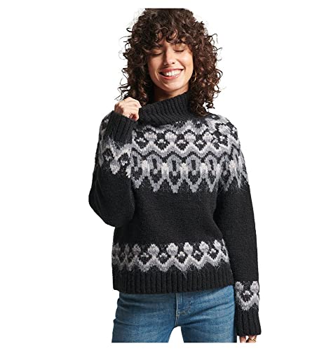 Superdry Damen Lässiger Vintage Strickpullover mit Fairislemuster Schwarz Farblich Abgestimmt Fairisle 40 von Superdry