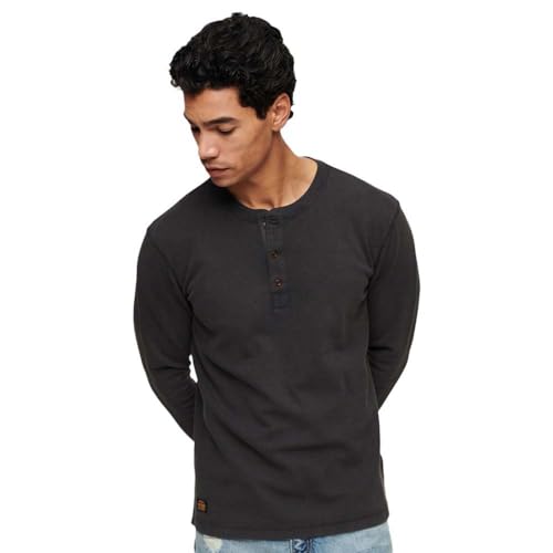 Superdry Waffle Long Sleeve Henley Top M6010776A Washed Black Größe L, Washed Black, L von Superdry