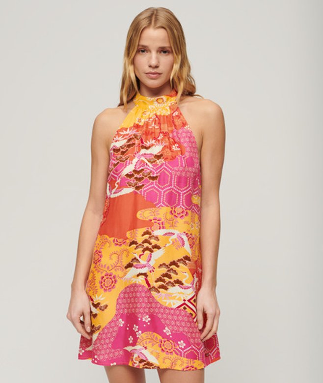 Superdry Women's Ärmelloses Minikleid mit Print Gelb - Größe: 44 von Superdry