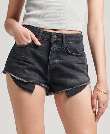 Superdry Women's Abgeschnittene Vintage Shorts mit Hohem Bund Schwarz - Größe: 38 von Superdry