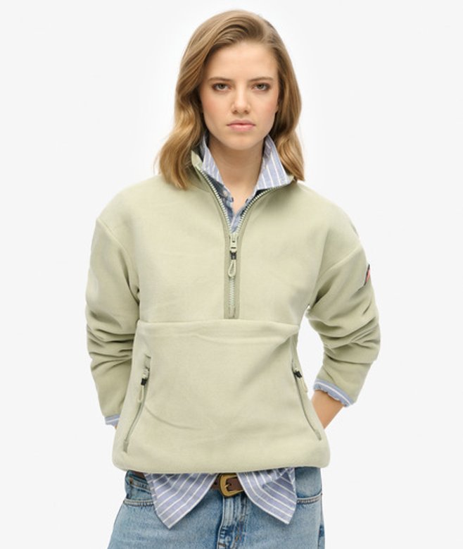 Superdry Damen Active Fleecepullover mit Halbem Reißverschluss, Hellgrün - Größe: 42 von Superdry
