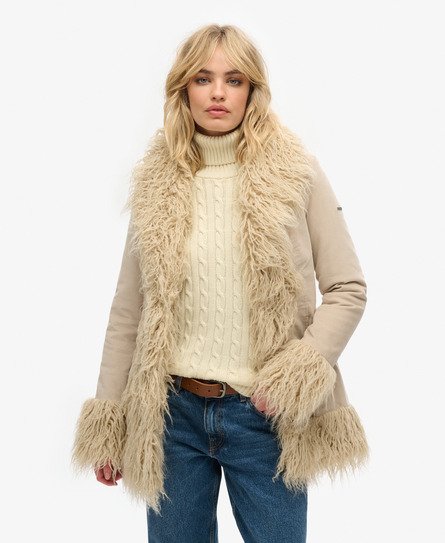 Superdry Women's Afghanischer Mantel mit Kunstfellfutter Braun - Größe: 36 von Superdry