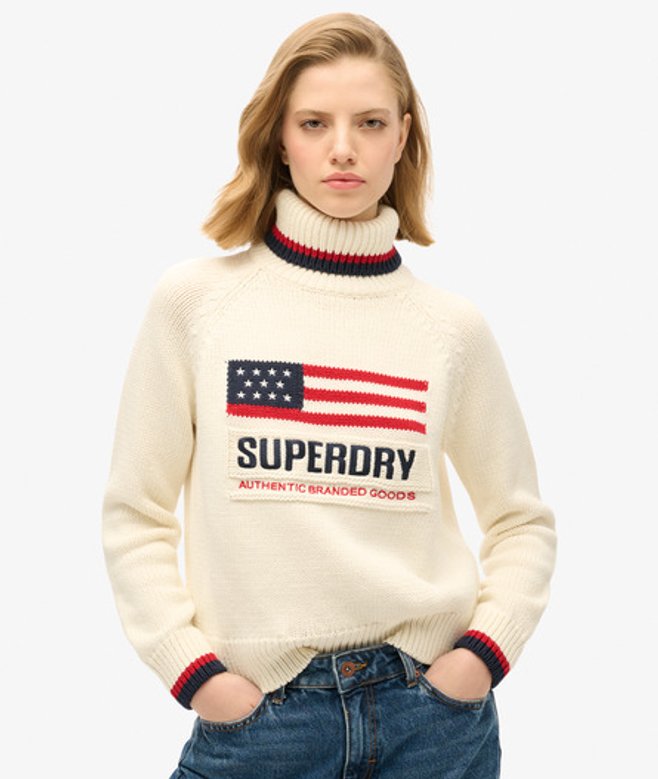 Superdry Women's Americana Strickpullover mit Rollkragen Creme - Größe: 42 von Superdry