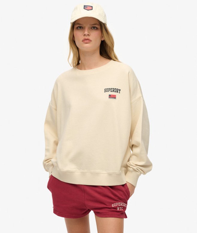 Superdry Damen Baumwolle Athletic Essentials Relaxed Sweatshirt mit Rundhalsausschnitt, Creme - Größe: 42 von Superdry