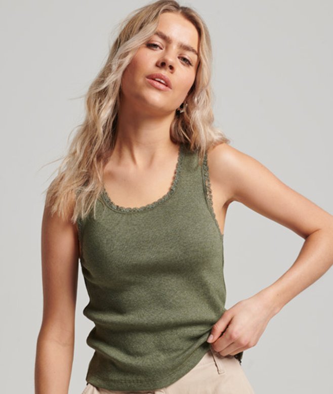 Superdry Women's Athletic Essentials Tanktop mit Spitzenbesatz Grün - Größe: S/M von Superdry