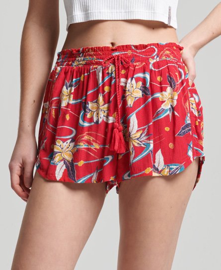 Superdry Women's Beach Shorts mit Print im Vintage-Look Rot - Größe: 40 von Superdry