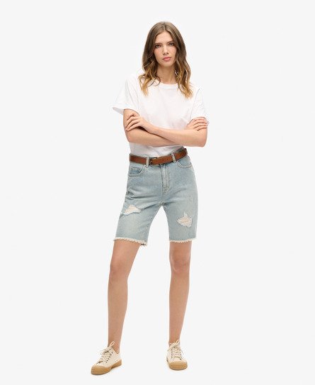 Superdry Women's Bermuda Boy Shorts Hellblau - Größe: 34 von Superdry