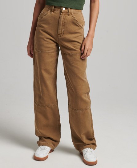 Superdry Women's Carpenter Hose mit Weitem Beinschnitt Braun - Größe: 30/32 von Superdry