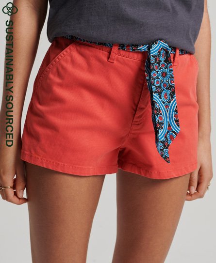 Superdry Women's Chino Hot Shorts aus Bio-Baumwolle im Vintage-Look Rot - Größe: 14 von Superdry