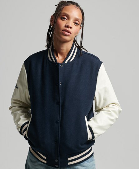 Superdry Women's College Varsity Bomberjacke Marineblau - Größe: 40 von Superdry