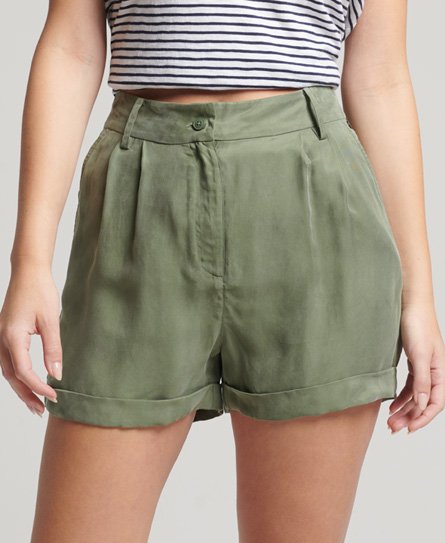 Superdry Women's Cupro-Shorts Grün - Größe: 36 von Superdry