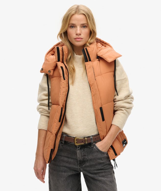 Superdry Damen Orange Kurze Touchline Steppweste, Größe: 40 - Größe: 40 von Superdry