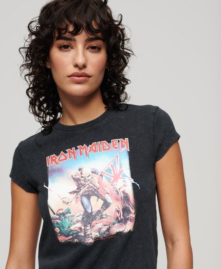 Superdry Women's Damen Schwarz, Blau und Rot Iron Maiden T-Shirt mit Flügelärmeln Bedruckt, Größe: 40 - Größe: 40 von Superdry