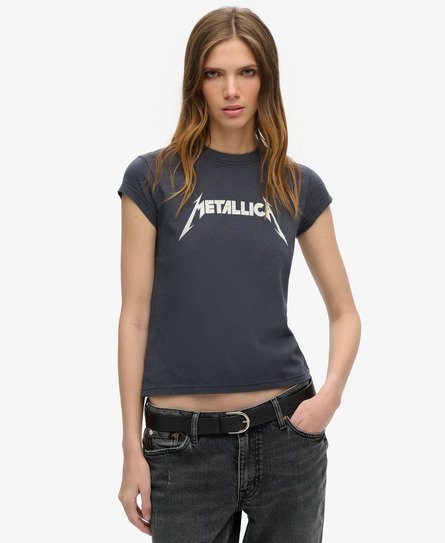 Superdry Women's Damen Schwarz Metallica T-Shirt mit Flügelärmeln Bedruckt, Größe: 38 - Größe: 38 von Superdry