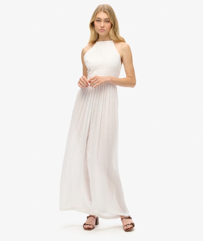 Superdry Damen Weiß Bestickter Jumpsuit, Größe: 36 - Größe: 36 von Superdry