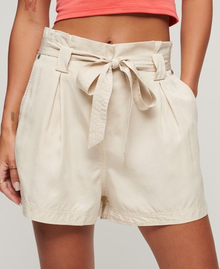 Superdry Women's Desert Paper Bag Shorts Beige - Größe: 40 von Superdry